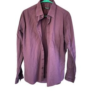 Pierre Cardin Mens Slim Fit Long Sleeve Dress Shirt Burgundy Size L